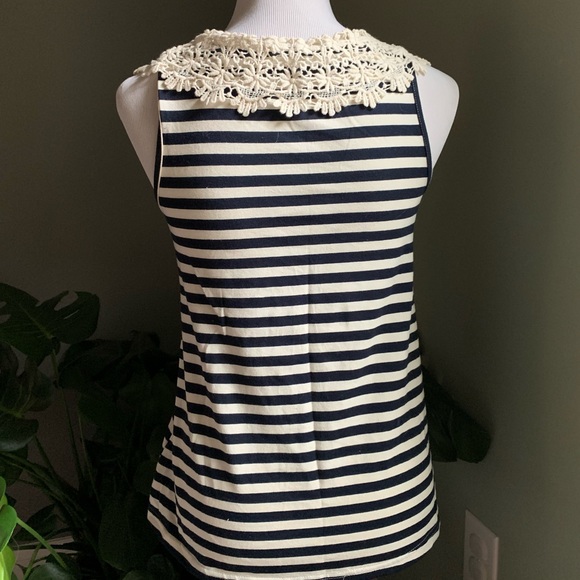 Lili’s Closet Navy & Ivory Striped Tank with Crocheted Collar - Picture 3 of 4